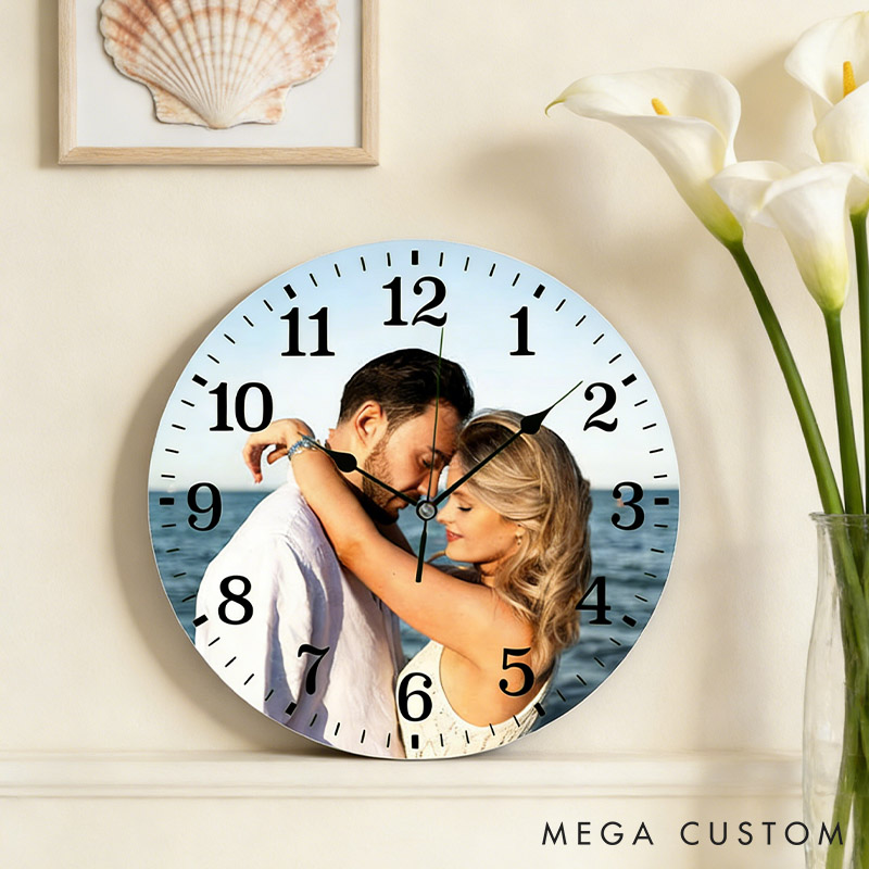 Personalized Couple Photo Portrait Wall Clock Custom Newlyweds Wall Clock with Couple Own Picture Anniversary Gift Valentines Day Gift for Him Her