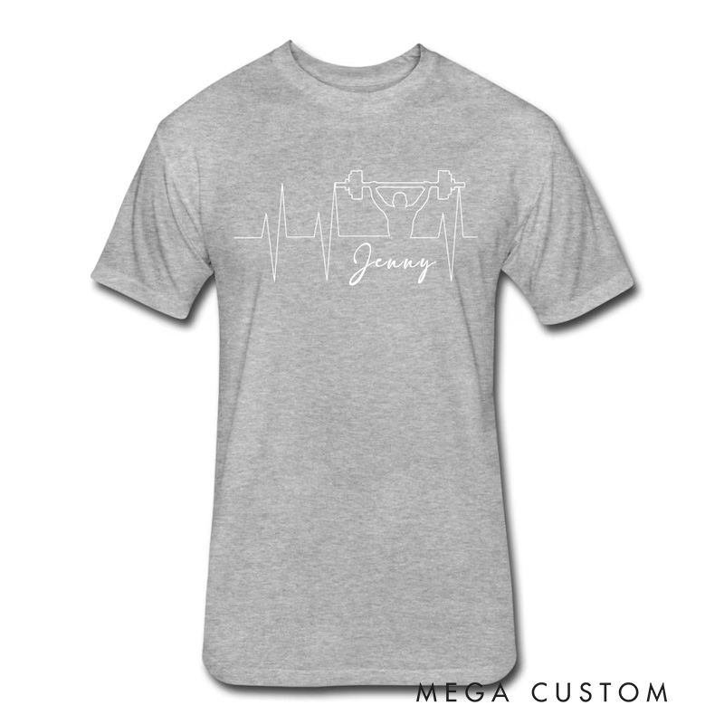 Personalized Heartbeat Couple Classic T-Shirt with Name Weightlifting Gift Bodybuilding Powerlifting for Gym Lover