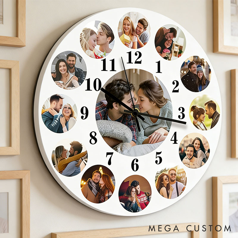 Personalized Couple Photo Portrait Wall Clock Custom Newlyweds Wall Clock with Couple Own Picture Valentines Day Gift for Him Her Anniversary Gift