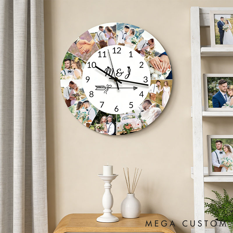 Personalized Couple Photo Portrait Wall Clock Custom Newlyweds Wedding Wall Clock with Couple Own Picture Anniversary Valentines Day Gift for Him Her