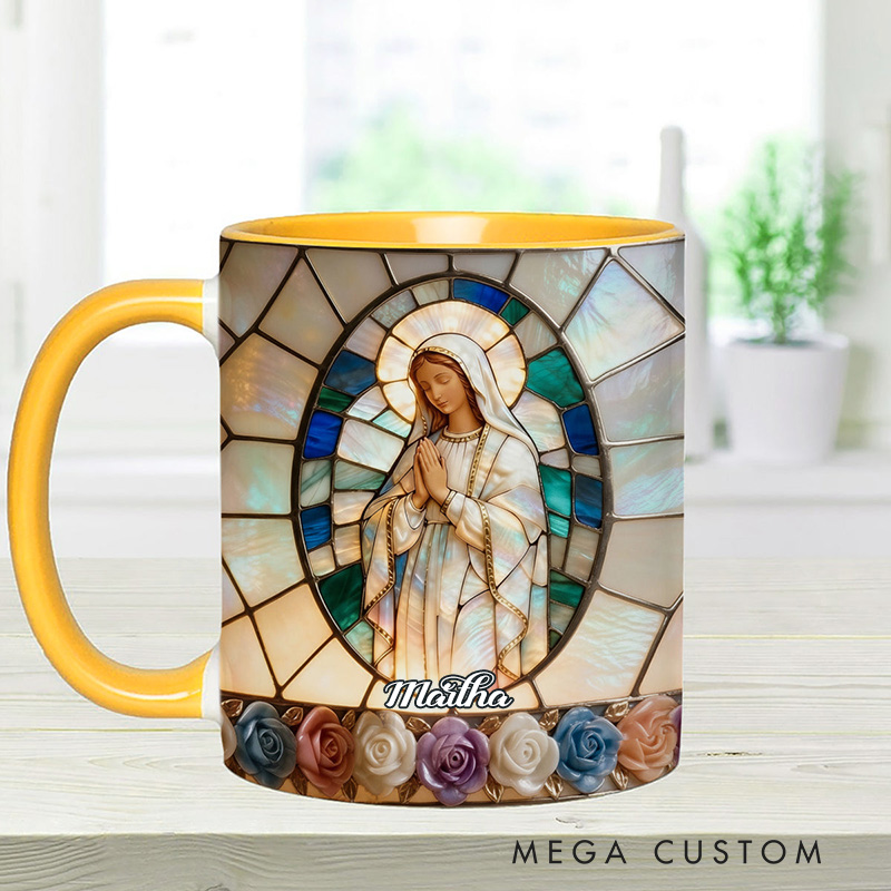 Personalized Our Lady of Grace Stained Glass 11oz Ceramic Mug with Custom Name Religious 3D Coffee Mug Catholic Gift for her