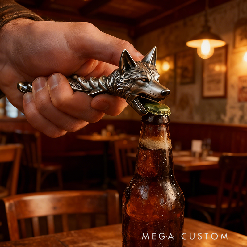 Wolf Head Metal Bottle Opener - Detailed Animal-Shaped Bar Tool for Beer & Beverages