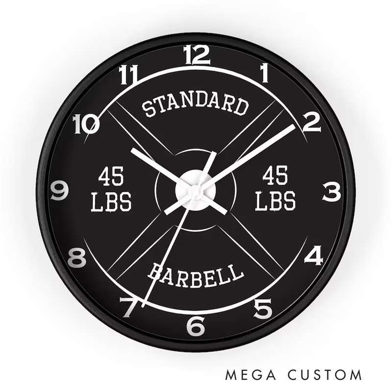 Personalized Gym Wall Clock 45lb Barbell Gym Clock Silent Analog Wall Decor Workout Clock Wall Clock for Gym Lover