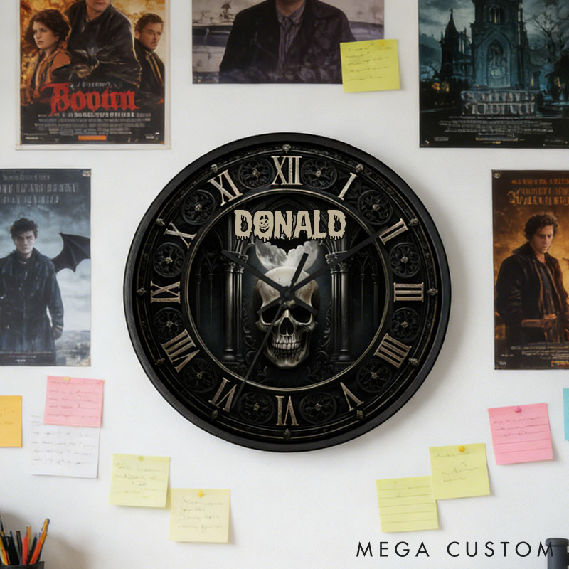Personalized Gothic Skull Wall Clock Dark Baroque Moon Occult Home Decor Clock Gothic Clock Spooky Wall Art for Husband