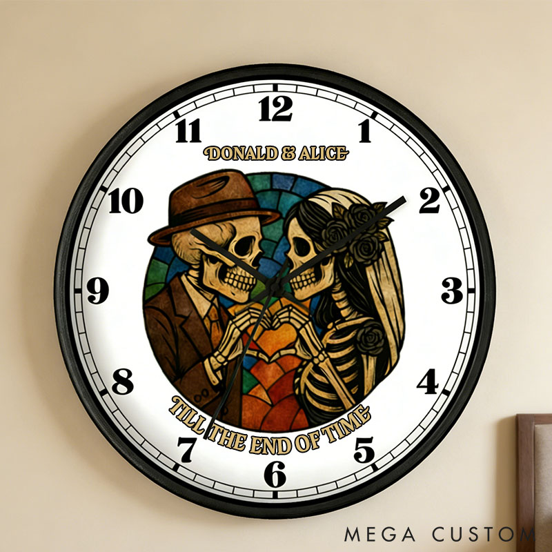 Personalized Wall Clock Unique Wedding Anniversary Gift Gothic Till the End of Time Skeleton Couple Wall Clock Anniversary Gift