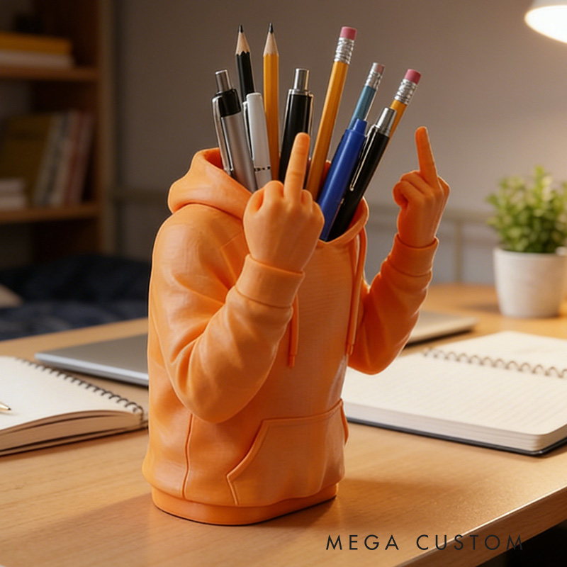 Personalized Hoodie Middle Finger Pencil Holder Funny Desk Organizer Rude Office Decor 3D Printed Pen Cup Novelty Gag Gift for Co-Workers