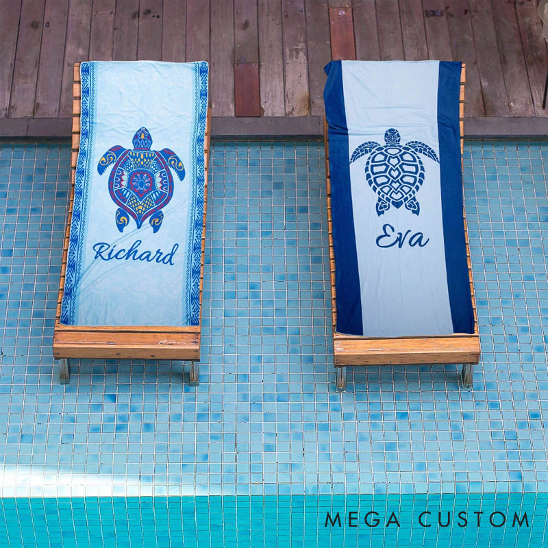 Personalized Pet Lover Underwater World Oversized Quick Dry Turtle Beach Towel with Name Summer Travel Essential Beach Towel