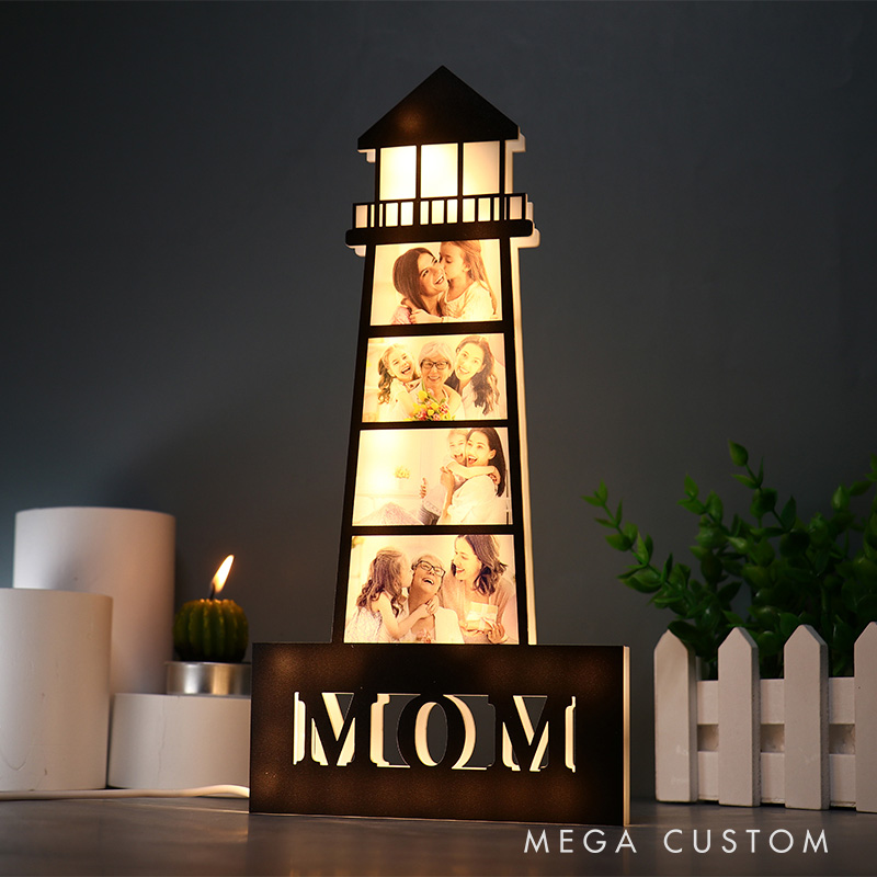 Personalized Photo Lighthouse Night Light Custom Family Photo LED Lamp Acrylic Family Keepsake Decor Mother’s Day Birthday Gift for Mom