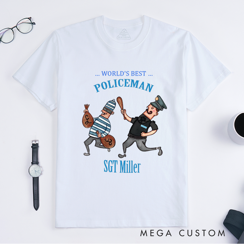 Personalized Cartoon Worlds Best Policeman Cartoon Design Gift for Police Officer T-Shirt