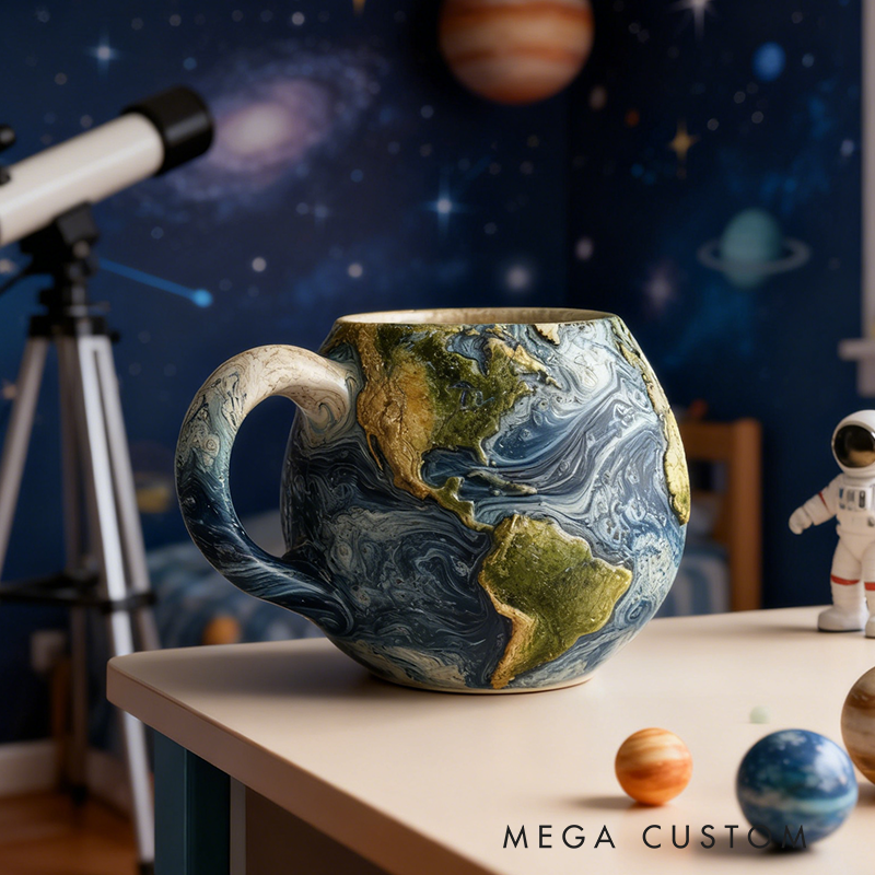 Earth Globe Resin Mug - 3D Textured Space-Themed Coffee Cup for Astronomy Fans