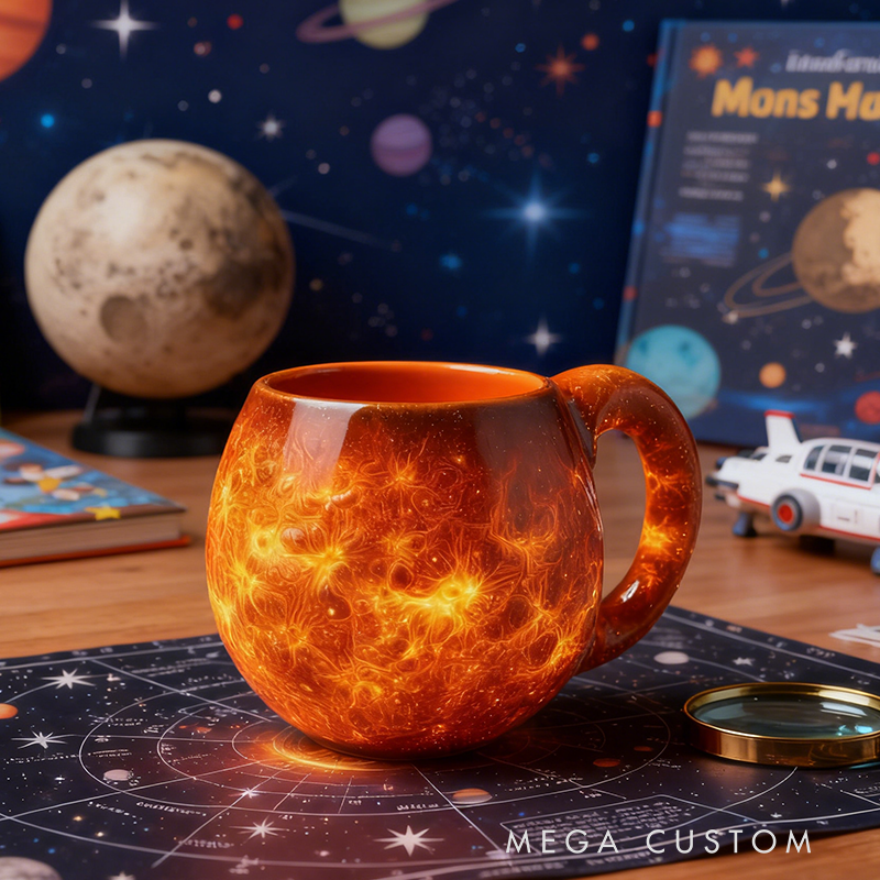 Sun-Themed Resin Mug - Glowing Textured Space Coffee Cup for Star Gazers