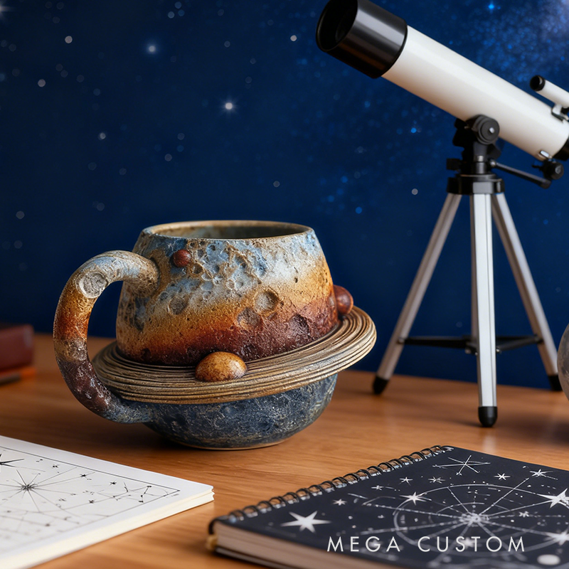 Saturn Resin Mug - Ringed Planet 3D Textured Space Coffee Cup