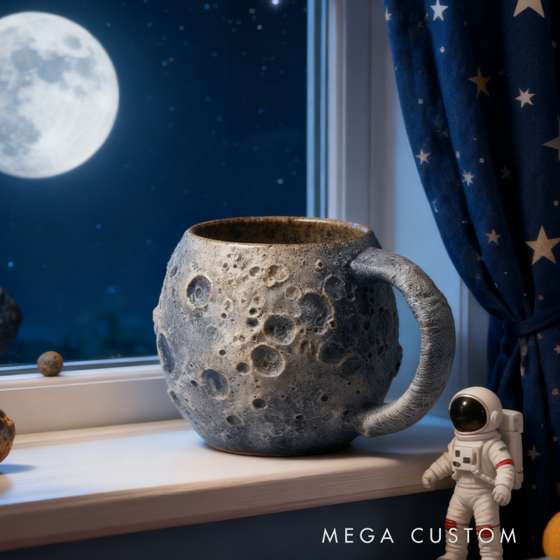 Moon Crater Resin Mug - 3D Textured Lunar Space Coffee Cup for Astronomy Lovers