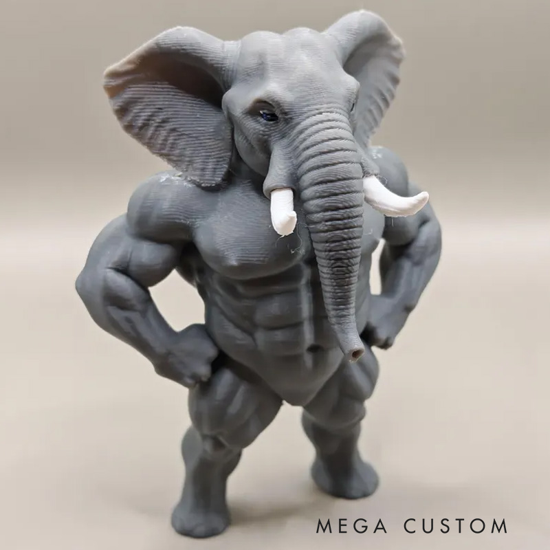 Personalized 3D Printed Hench Elephant Muscular Gym Gift Desk Mascot Weightlifter Strength Trainer Desk Decor Gift for Friends Gym Rat Gym Lovers