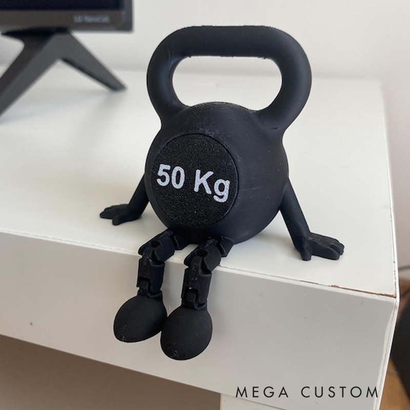 Personalized 3D Printed Kettlebell Desk Decor with Articulated Legs Fitness Gym Miniature Figurine Gift for Friends Gym Rat Gym Lovers