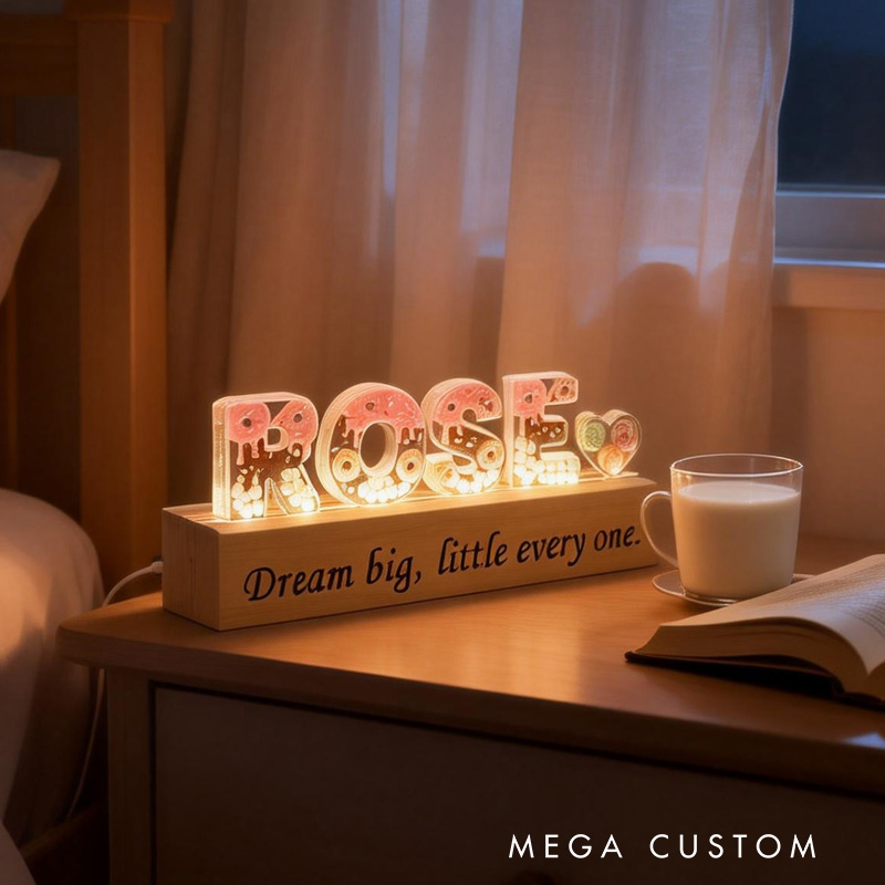 Personalized Donut Name Letter LED Acrylic Light Night Light with Name and Base Home Decor Birthday Gift for Girls Wife Kids