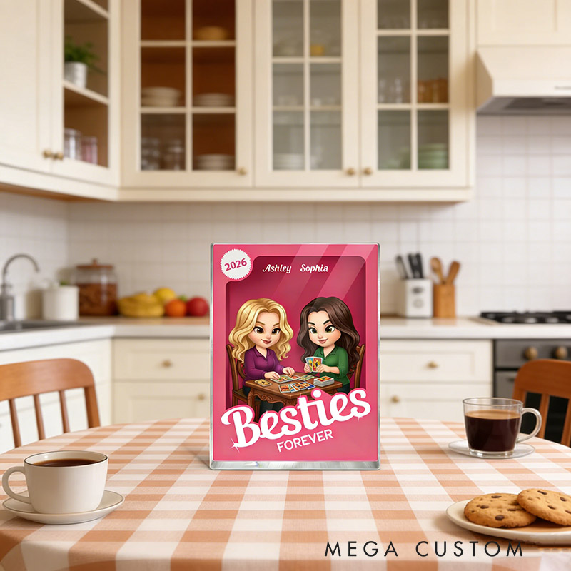 Personalized Besties Forever Pink Action Figure Acrylic Block Plaque Customizable with Photos and Names Meaningful Gift For Best Friend Tarot Lovers Magic Lovers