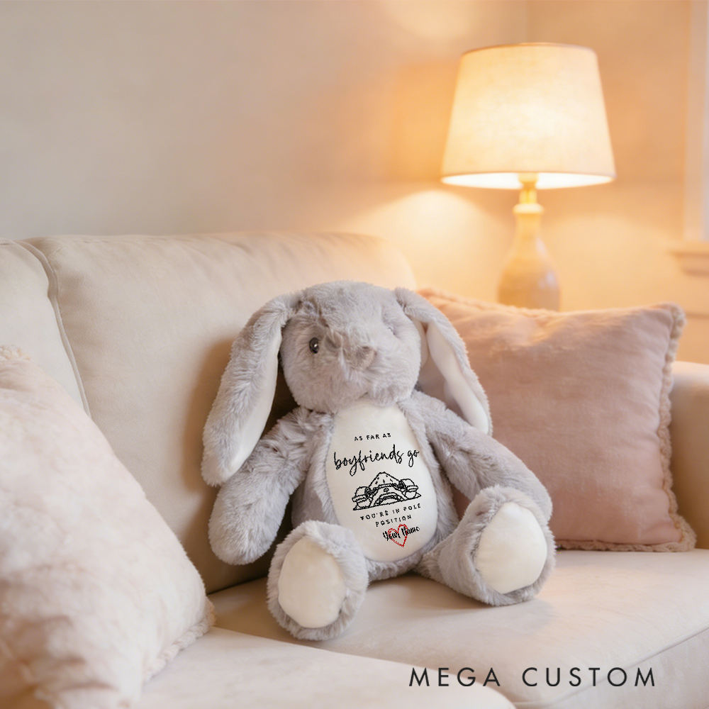 Personalized Racing Bunny Plush You're in Pole Position Custom Gift for Boyfriends