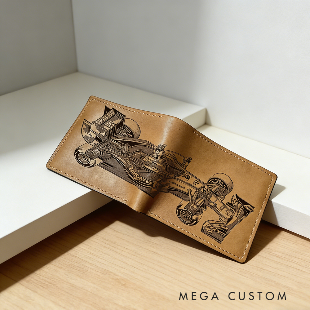 Personalized Racing Car Design Leather Wallet Perfect Gift for Motorsport Enthusiasts