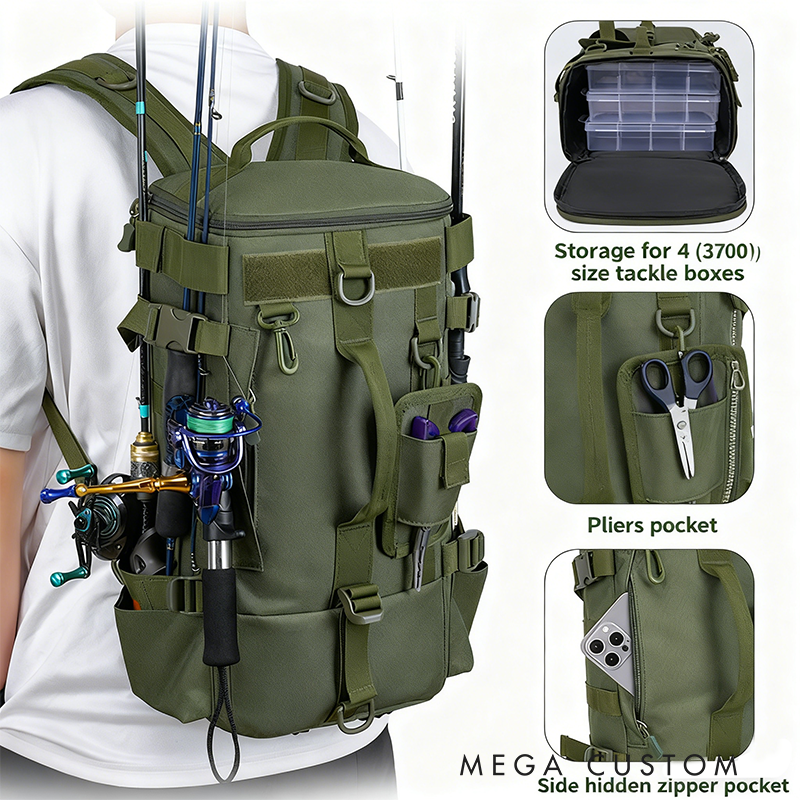Personalized Tactical Fishing Backpack - Multi-Functional Tackle Storage Bag with Rod Holders & Organizer Pockets