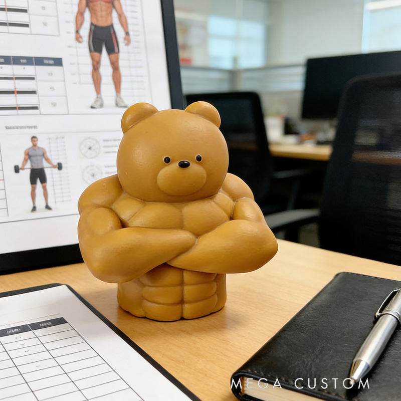Personalized 3D Printed Hench Couple Bear Muscular Gym Gift Desk Mascot Weightlifter Strength Trainer Desk Decor Gift for Friends Gym Rat Gym Lovers