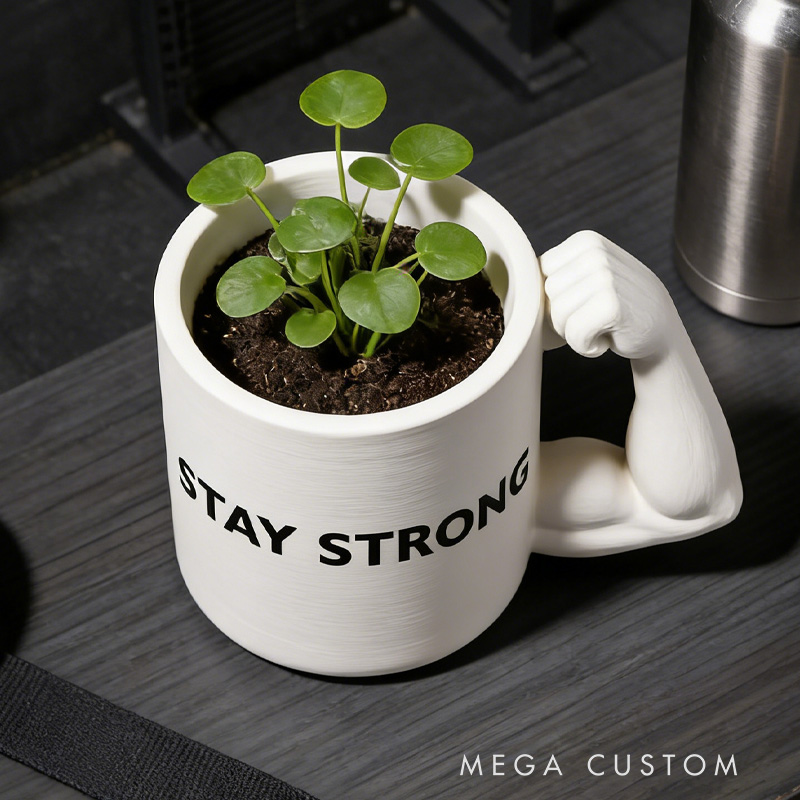 Personalized 3D Printed Bicep Handle Planter Plant Pot Weightlifter Strength Trainer Airplant Succulent Holder Gift for Friends Gym Rat Gym Lovers