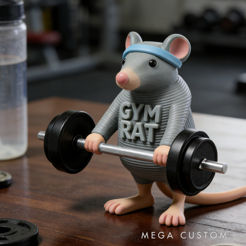 Personalized 3D Printed Hench Rat Muscular Gym Gift Desk Mascot Weightlifter Strength Trainer Desk Decor Gift for Friends Gym Rat Gym Lovers