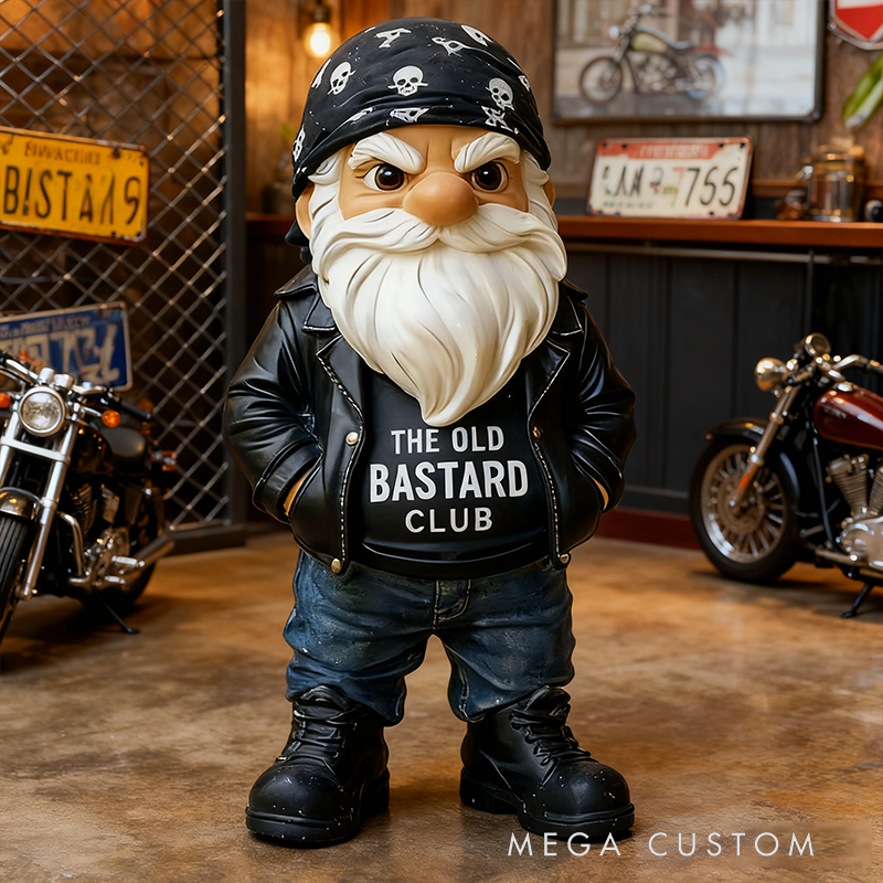 "The Old Bastard Club" Biker Gnome Statue - Resin Desk/Shelf Decor