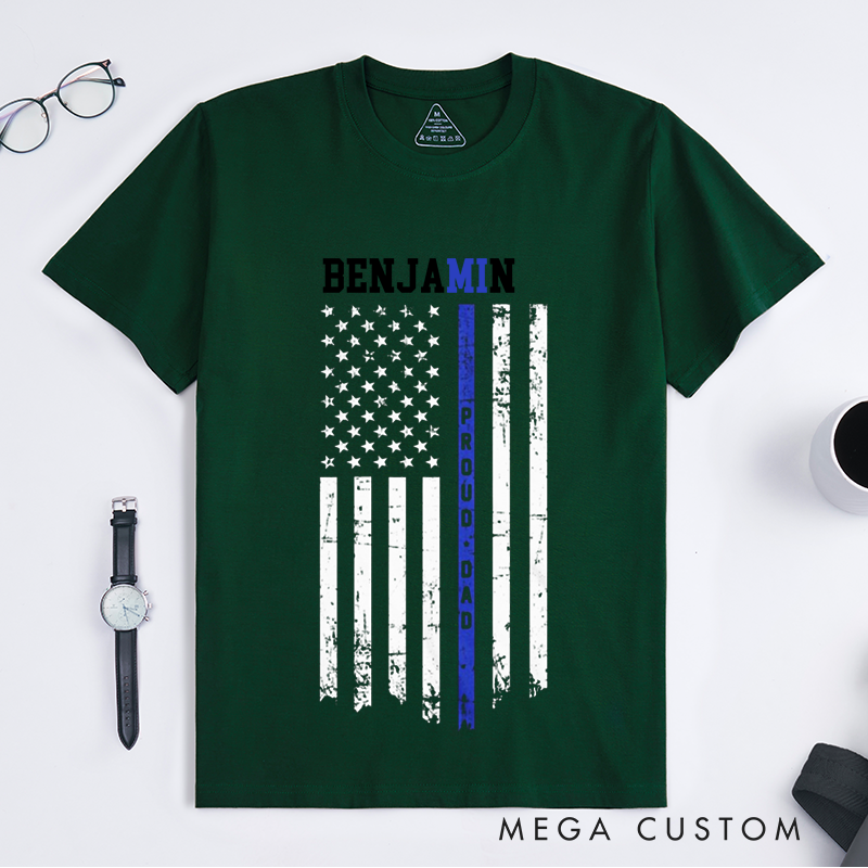Personalized Proud Dad Thin Blue Line Design Gift for Policewoman Police Officer T-Shirt