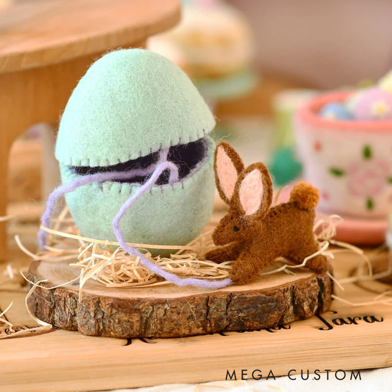 Easter Pet & Egg Felt Ornament Set - Handmade Farm Animal & Pastel Egg Decorations