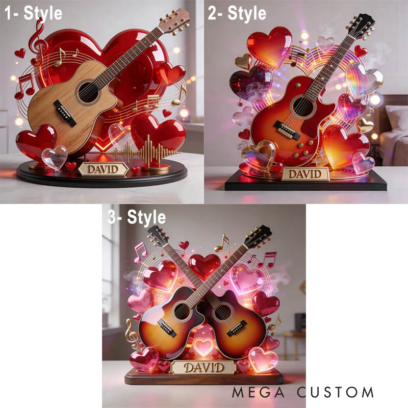 Personalized Heart-Shaped Guitar Desktop Figurine for Music Lovers Acrylic Plaque Gift for Room Music Studio