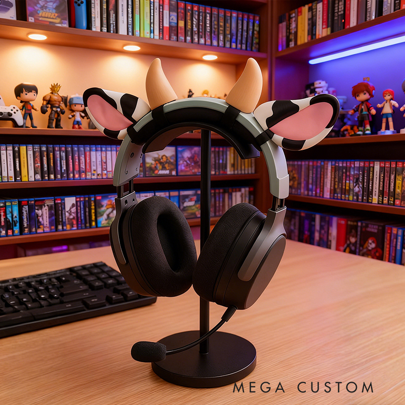 3D Printed Cow Ear & Horn Headphone Attachments - Cute Animal-Themed Gaming Headset Decor