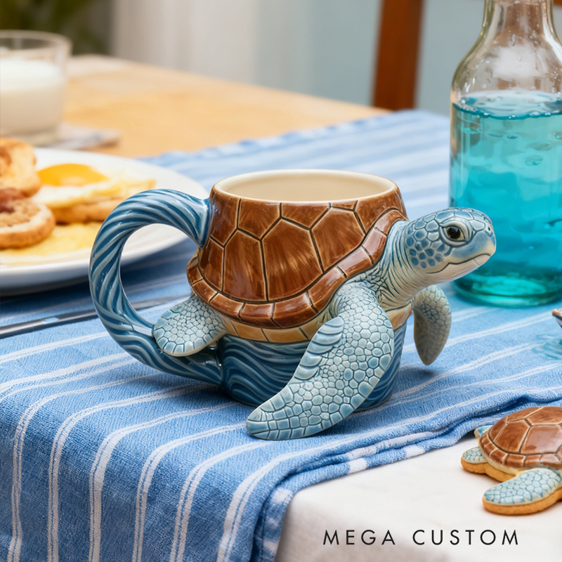 Ceramic Sea Turtle Mug - 3D Sculpted Ocean-Themed Coffee Cup for Beach Lovers