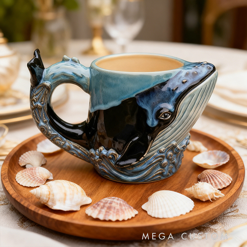 Ceramic Whale Mug - 3D Sculpted Ocean-Themed Coffee Cup for Marine Lovers