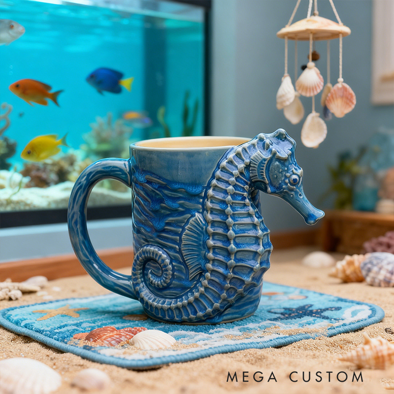 Ceramic Seahorse Mug - 3D Sculpted Ocean-Inspired Coffee Cup