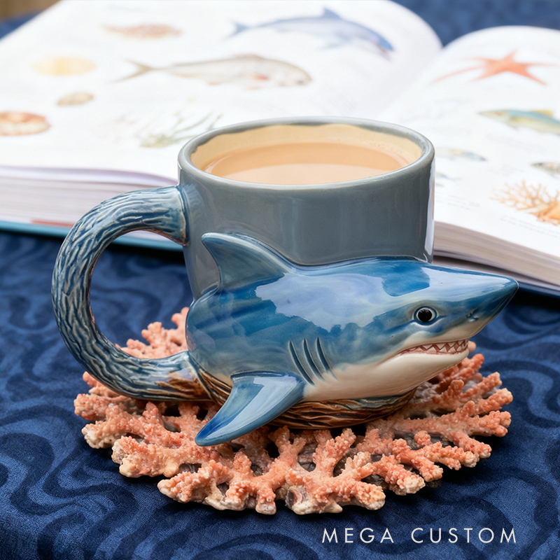 Ceramic Shark Mug - 3D Sculpted Marine Animal Coffee Cup