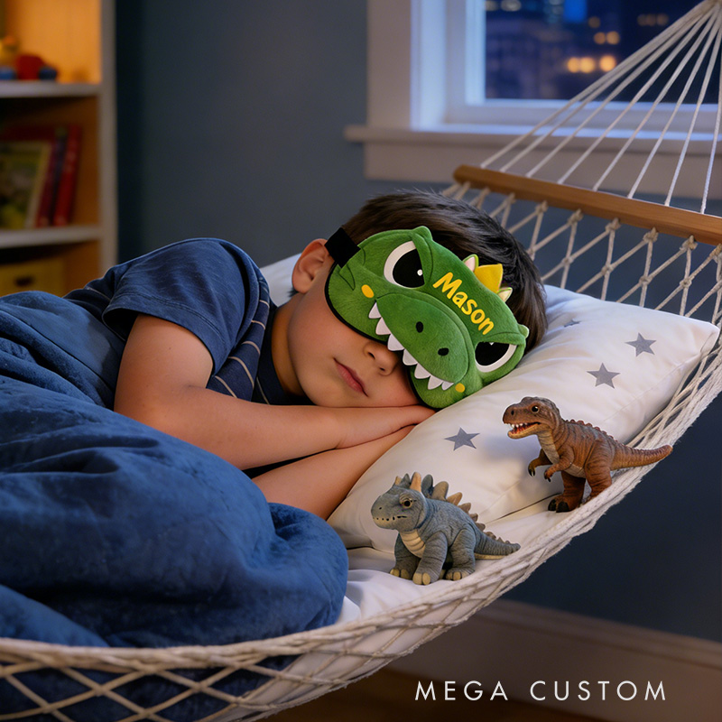 Personalized Whimsical Dinosaur Sleep Eye Mask Custom Eye Cover Comfortable Gift for Children