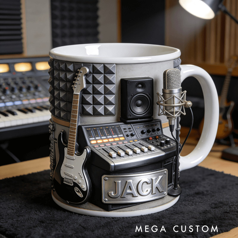 Personalized Music Studio Themed Electric Guitar Mug Custom Style and Name for Music Lovers for Room Music Studio