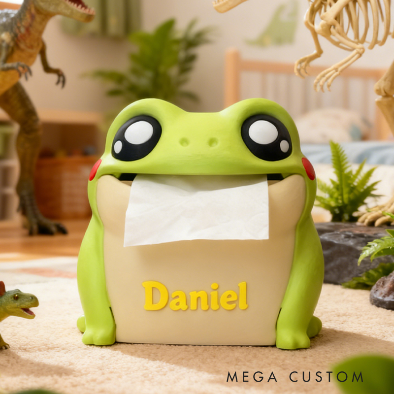 Personalized 3D Printed Frog Tissue Box Cover - Custom Name Animal-Themed Home Decor