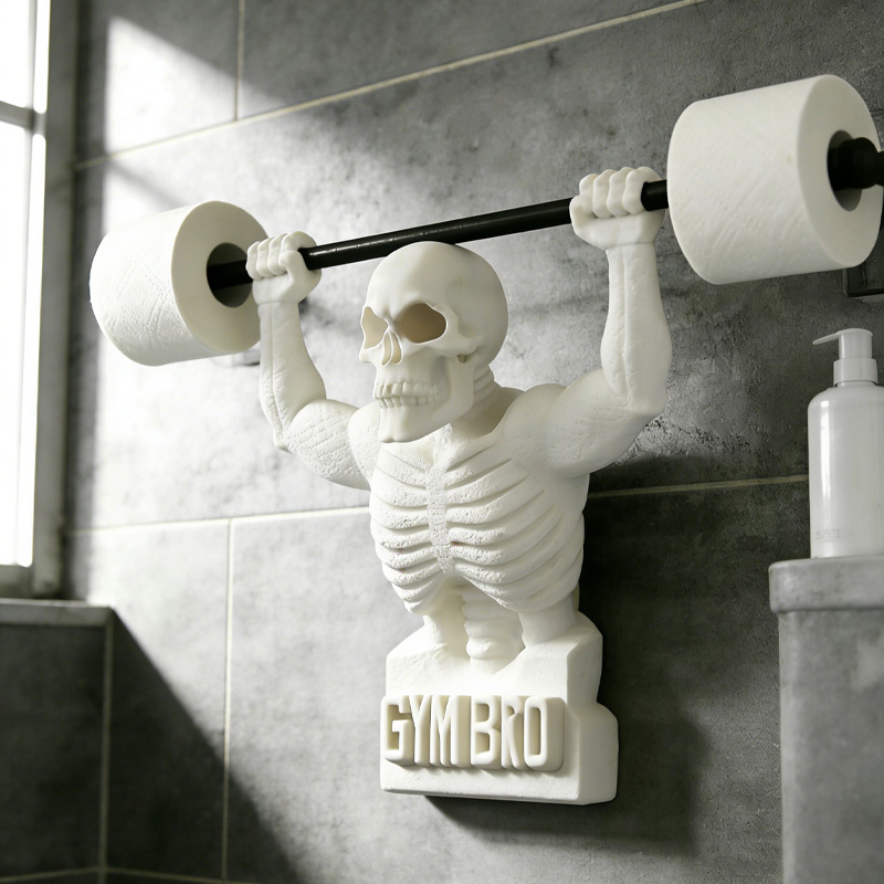 Personalized 3D Printed Skeleton Toilet Paper Holder Weightlifter Design Funny Bathroom Decor Funny Bathroom Decor Gym Themed Fitness Inspired