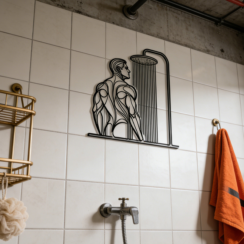 Personalized Metal Gym Sign Male and Female Modern Shower Wall Art Metal Line Art Sculpture Minimalist Man Bathroom Decor Unique Masculine Gift for Gym Lovers