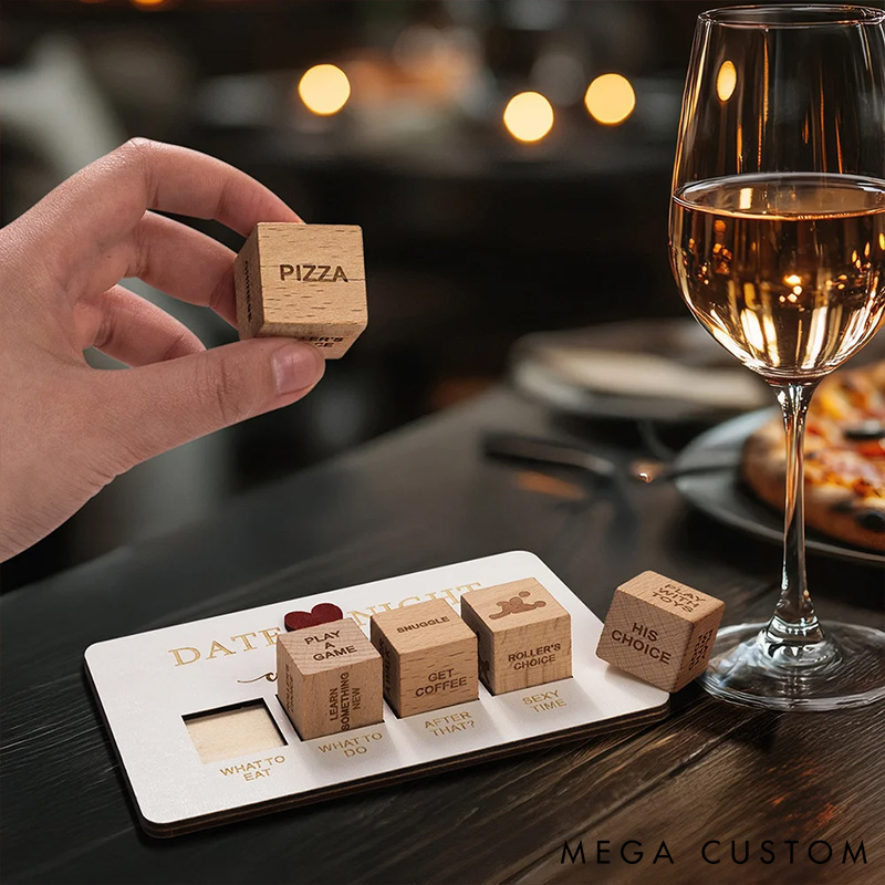 Personalized Couple 5 Pcs Wooden Date Night Dice Valentine's Day Gift for Husband Wife Boyfriend Girlfriend Date Night Ideas