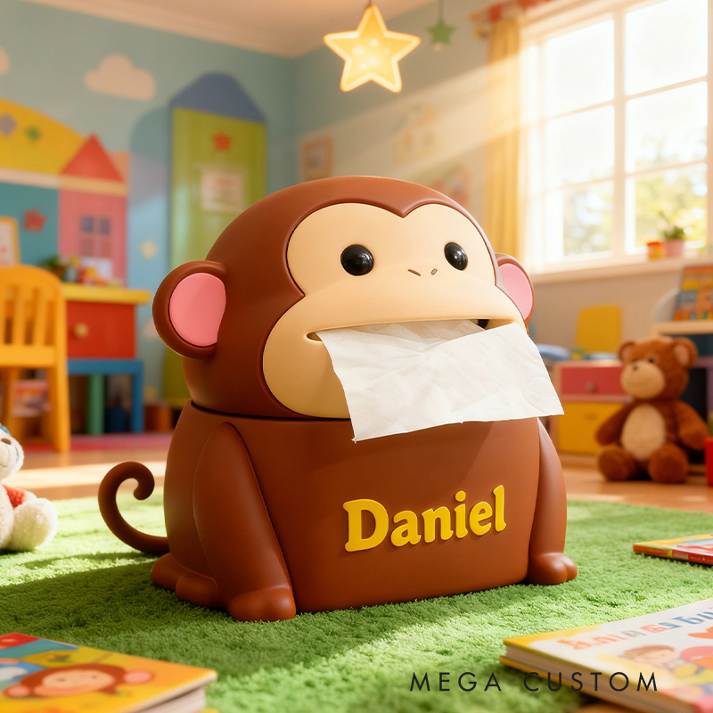 Personalized 3D Printed Monkey Tissue Box Cover - Custom Name Kids' Room Decor