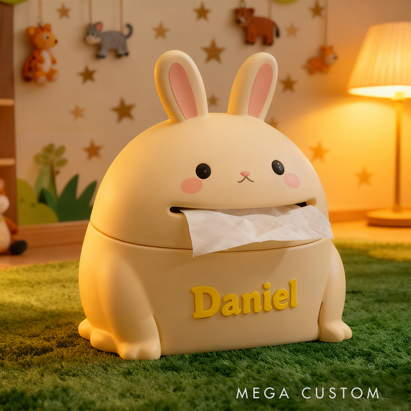 Personalized 3D Printed Rabbit Tissue Box Cover - Custom Name Nursery Decor