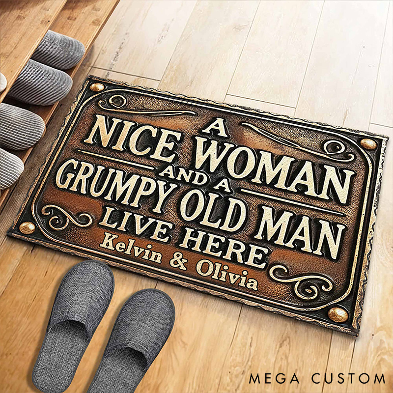 Personalized A Nice Woman And A Grumpy Old Man Live Here Vintage Design Custom Doormat Gift For Homeowners And Couples