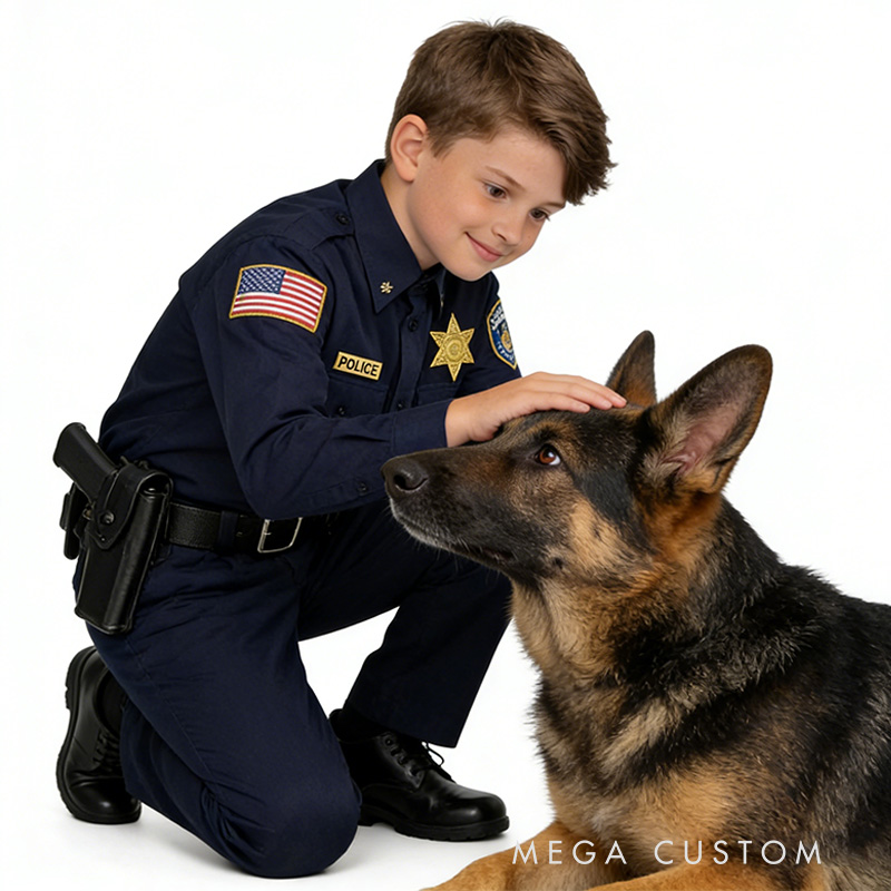 Personalized Kids Police with Hat Holiday Play Costume Kids Police Hat Embroidered Police Jacket