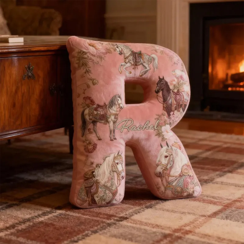 Personalized Riding Floral Letter Pillow Floral Horse Custom Name Festive Flower Decor with French Countryside Gifts for Family Graphic 3D Print for Riding Lovers Equestrian Lovers