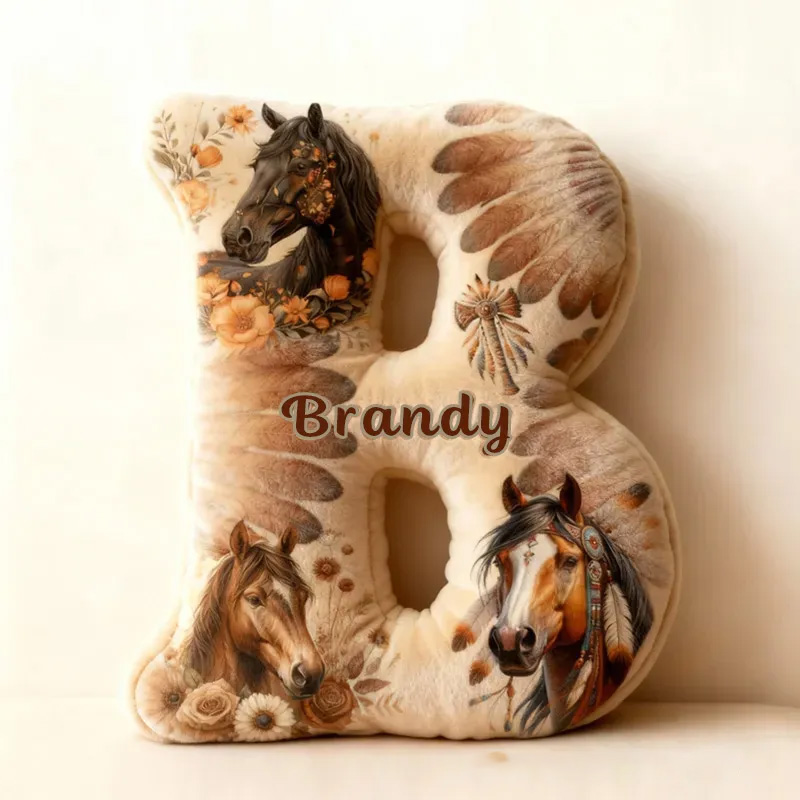 Personalized Equestrian Riding Chief Feather Letter Pillow Horse Custom Name Festive Flower Decor with French Countryside Gifts for Family Graphic 3D Print Riding Equestrian Lovers