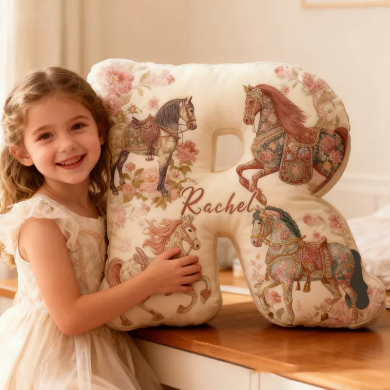 Personalized Riding Floral Letter Pillow Floral Horse Custom Name Festive Flower Decor with French Countryside Gifts for Family Graphic 3D Print for Riding Lovers Equestrian Lovers