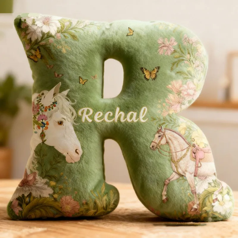 Personalized Equestrian Riding Floral Letter Pillow Floral Horse Custom Name Festive Flower Decor with French Countryside Gifts for Family Graphic 3D Print Riding Equestrian Lovers